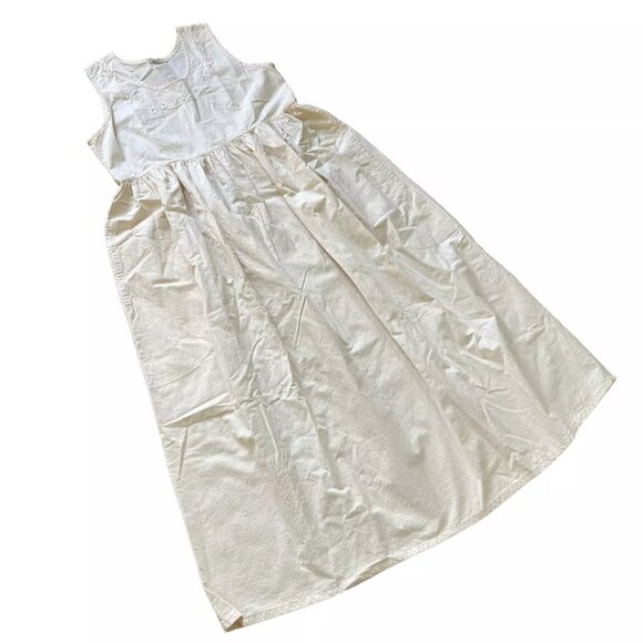 Natural Cotton Sleeveless Maxi Dress Neckline Embroidery Made in Mexico Pockets - Picture 3 of 7